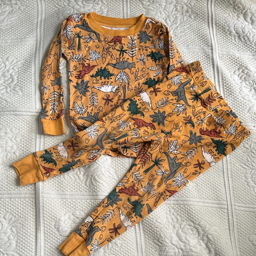 Wonder Nation Dinosaur Print Pajama Set - Mustard
